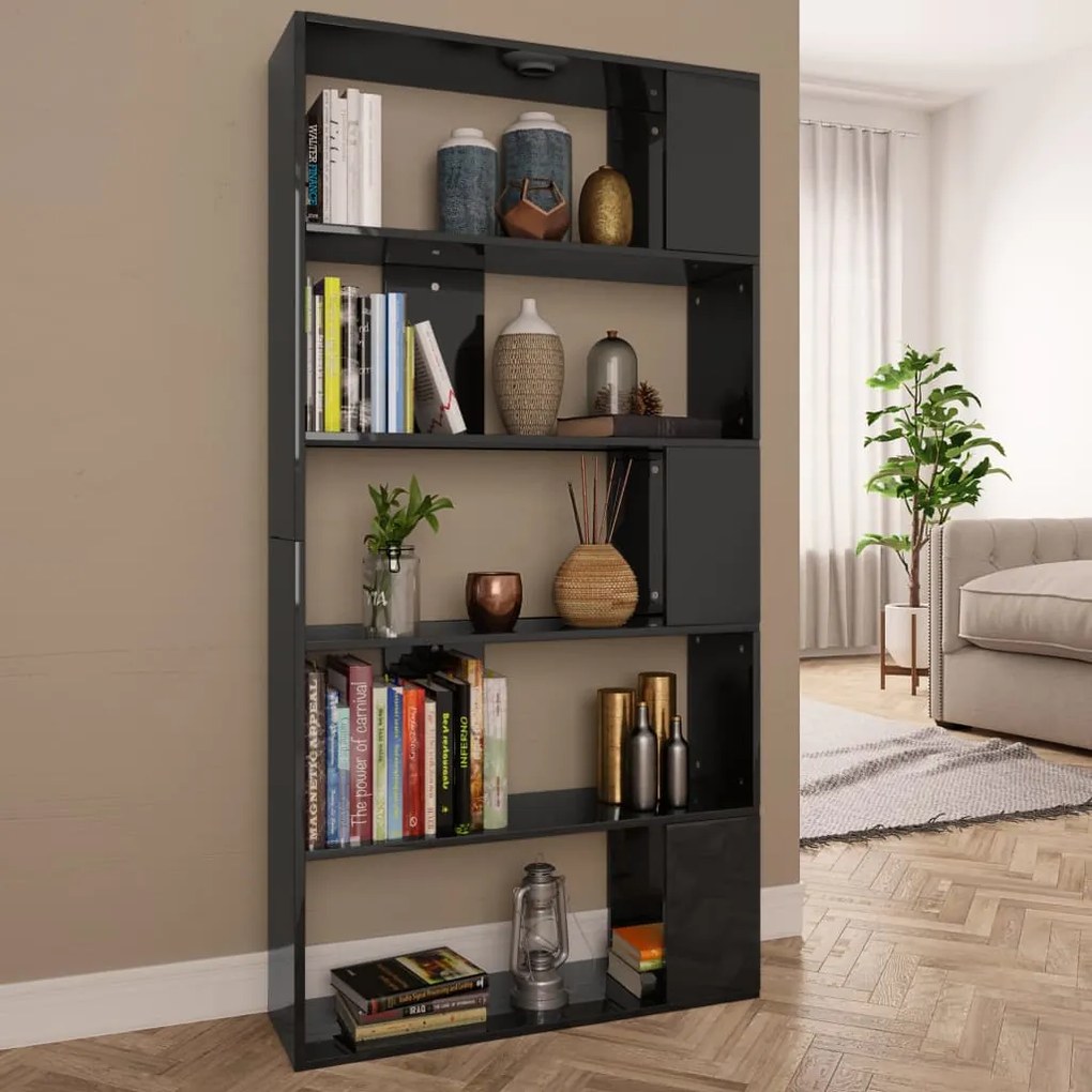 vidaXL Estante/divisória 80x24x159 cm preto brilhante