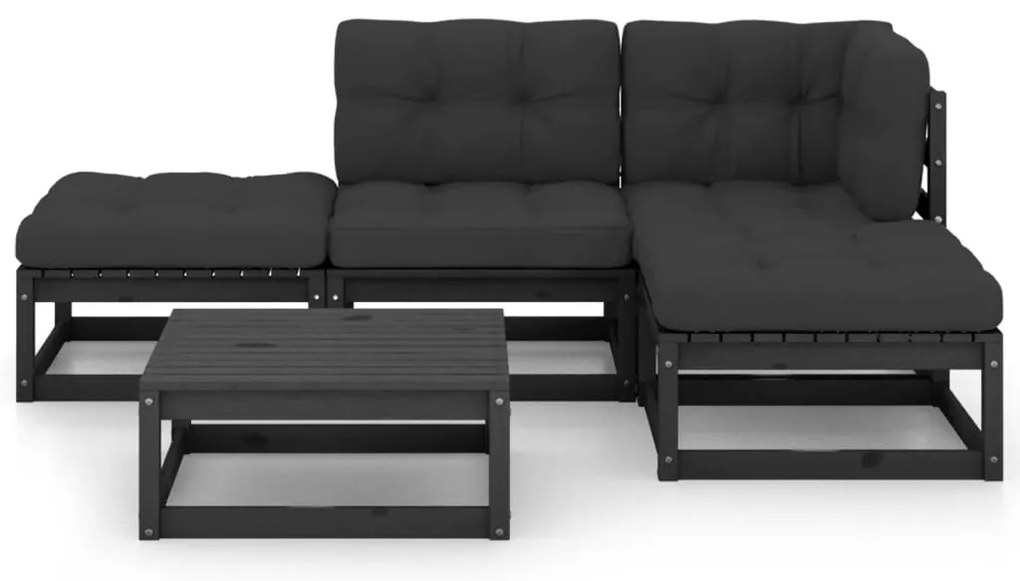 5 pcs conjunto longue de jardim c/ almofadões pinho maciço