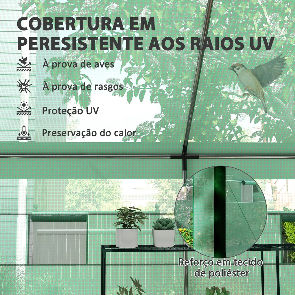 Estufa Tipo Túnel 6x3x2,8 m Estufa de Exterior com 6 Janelas Cobertura