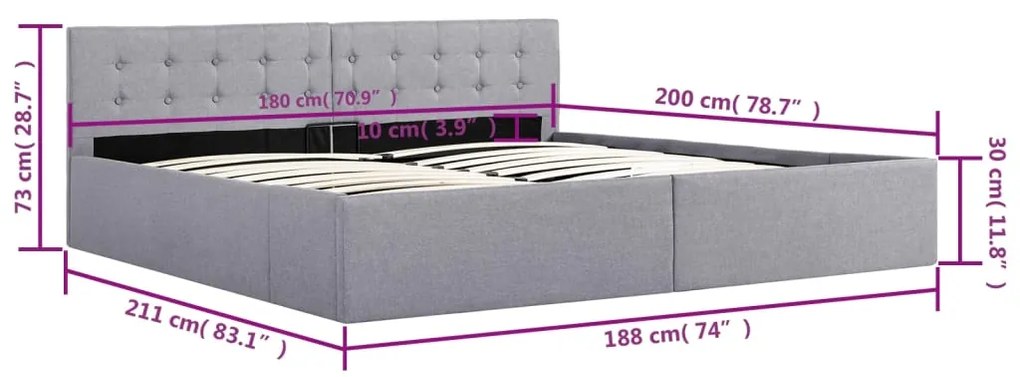 Estrutura de cama hidráulica 180x200 cm tecido cinzento-claro