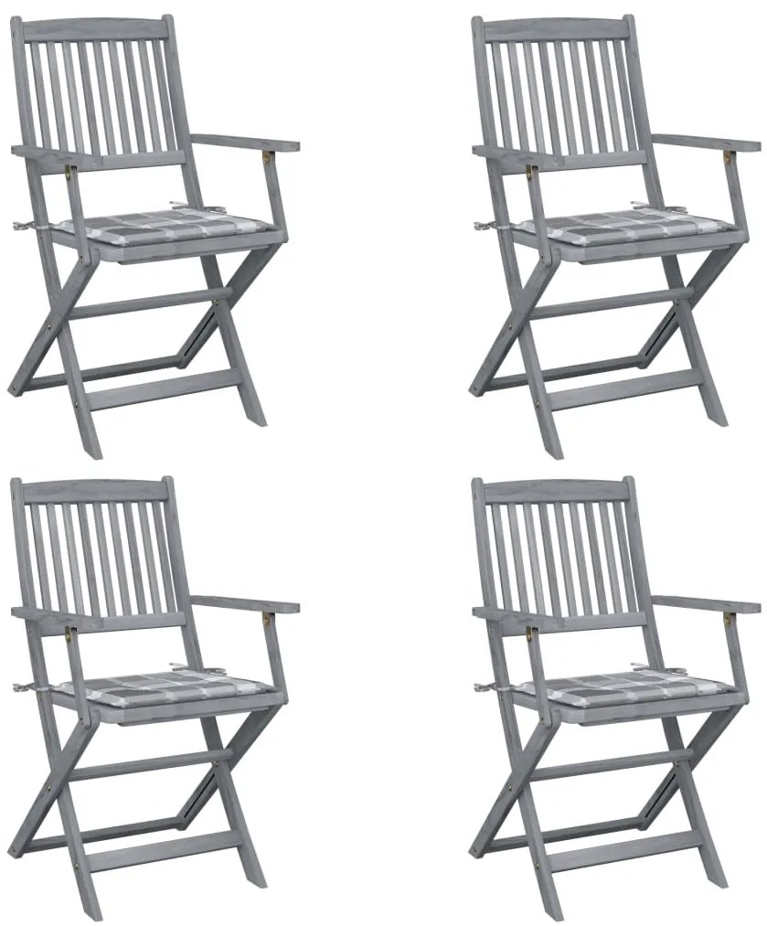 vidaXL Cadeiras exterior dobráveis c/ almofadões 4 pcs acácia maciça