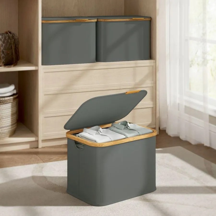 Cesto da roupa suja 42 x 32 x 30 cm com tampa, 40 litros, em tecido Oxford cinzento ardósia