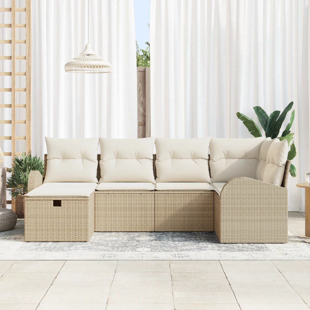 Conjunto de Sofá de Jardim com 6 Peças e Almofadas Beiges em Rattan Si