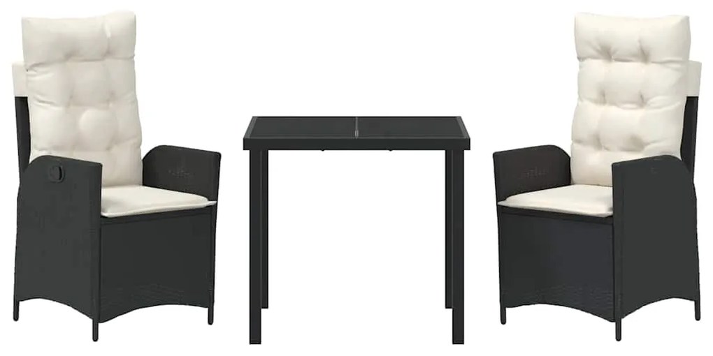 Conjunto de Jantar de Jardim com 3 Peças e Almofadas, Preto, Rattan Si