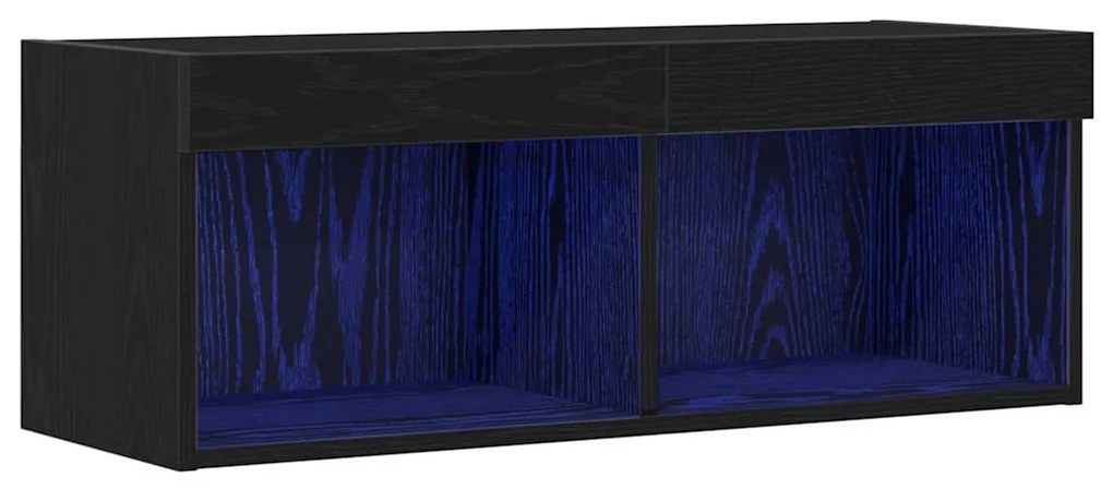 Armário de TV vidaXL com luzes LED Carvalho Preto 80x30x30 cm
