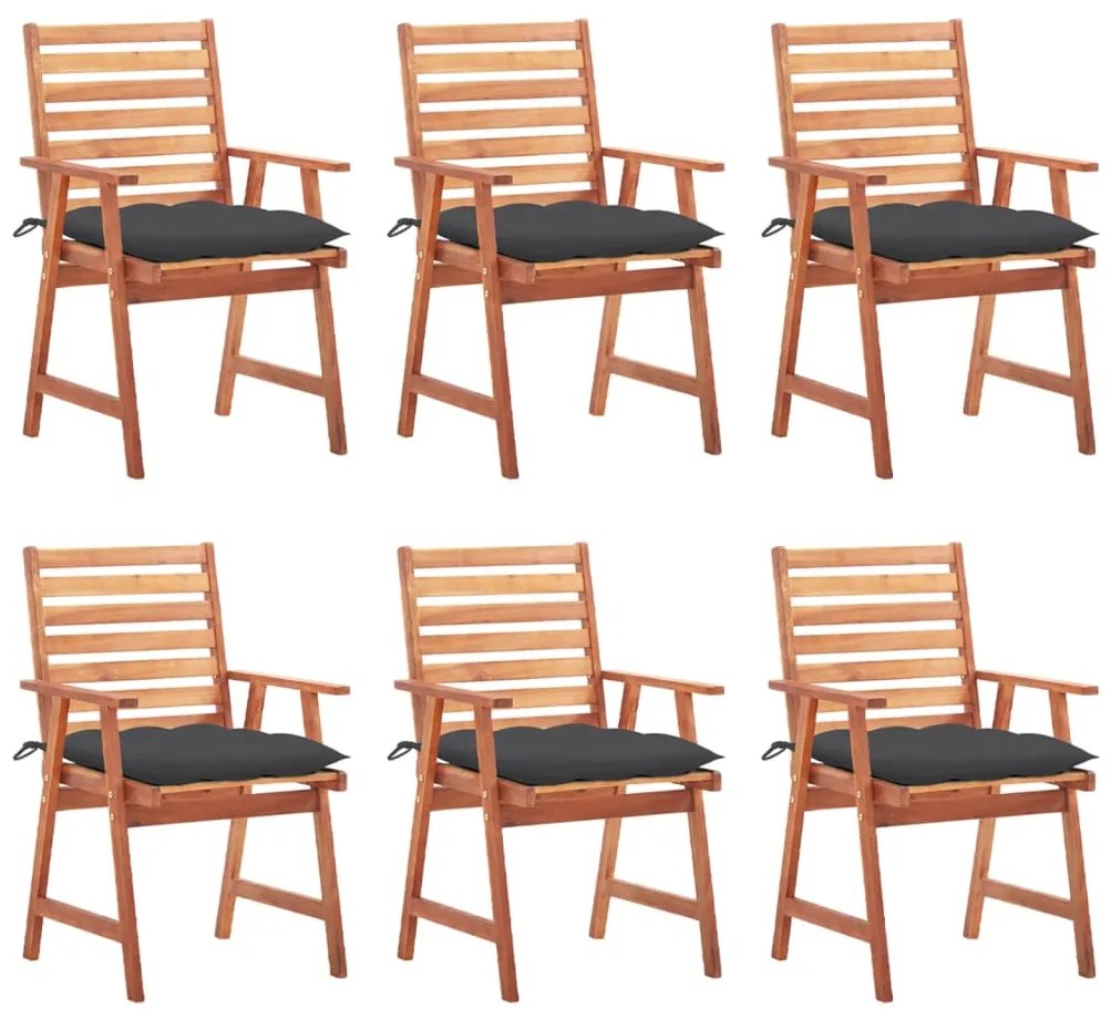 Cadeiras de jantar p/ jardim 6 pcs c/ almofadões acácia maciça