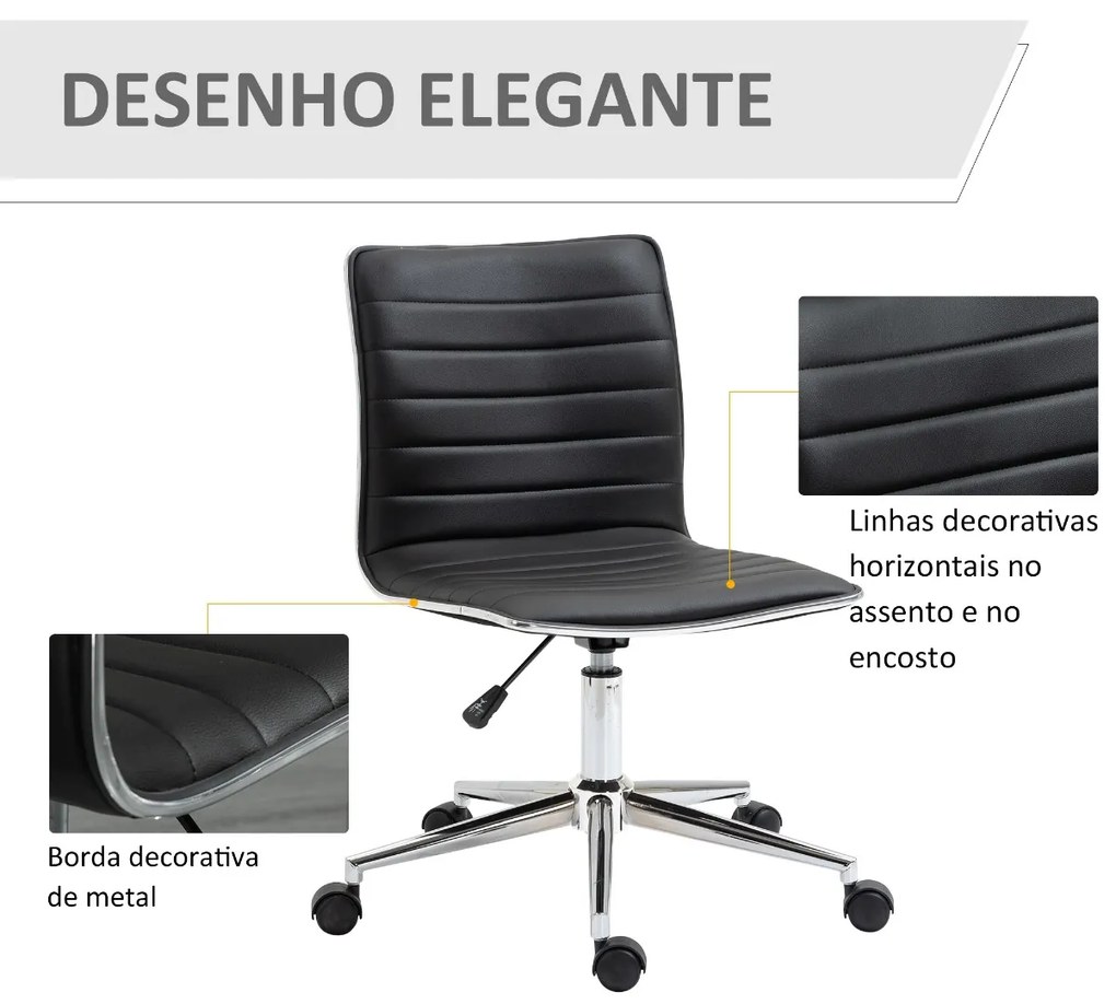 Cadeira de Escritório Ergonômica Giratória com Altura Ajustável Encosto Estofado em Couro Sintético Carga 120kg 47x57x76,5-86,5cm Preto