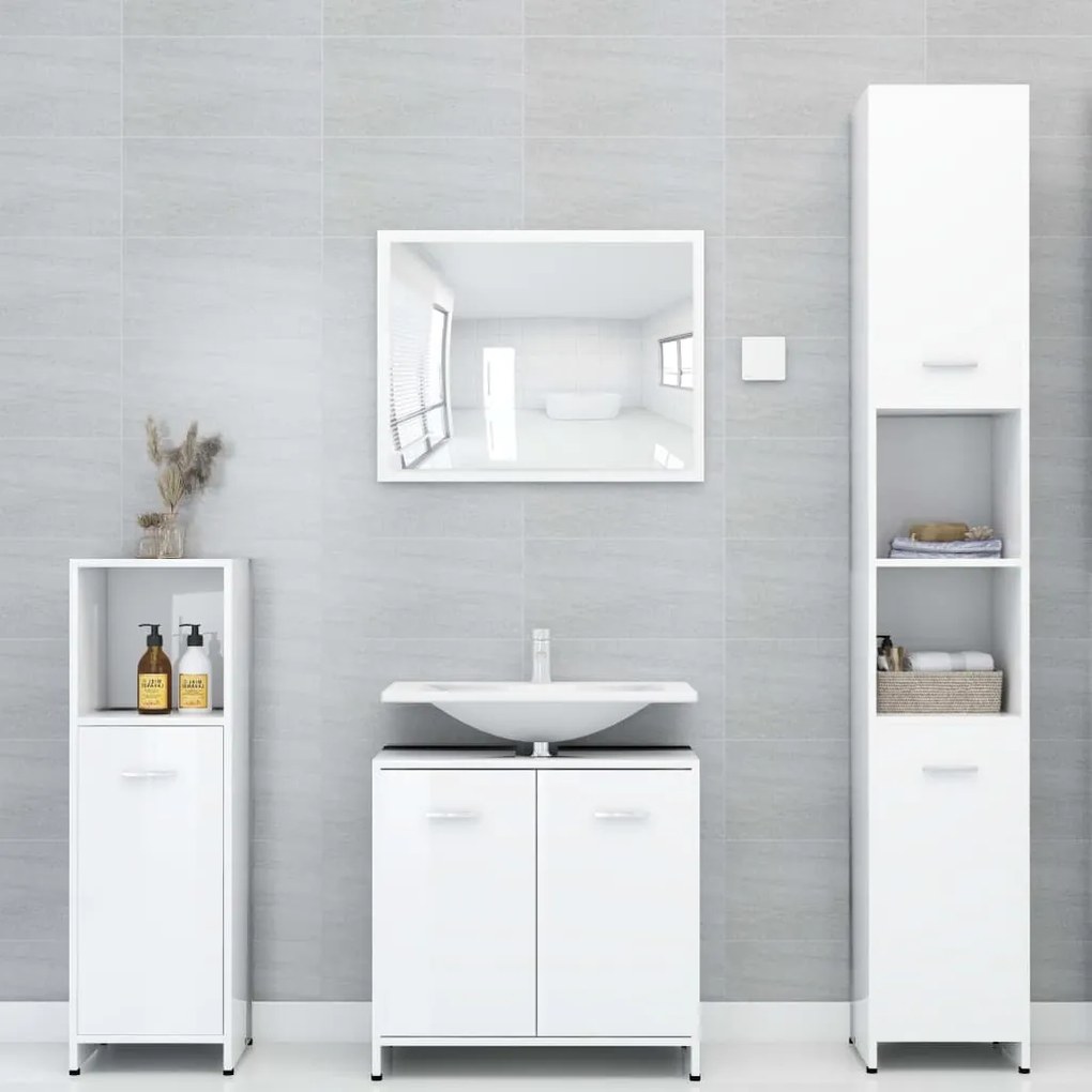 vidaXL 4 pcs conj. móveis casa de banho contraplacado branco brilhante