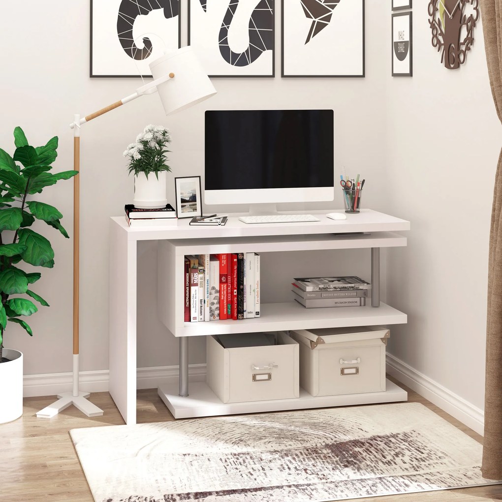Secretária de escritório com estante adjacente, design contemporâneo, em  branco