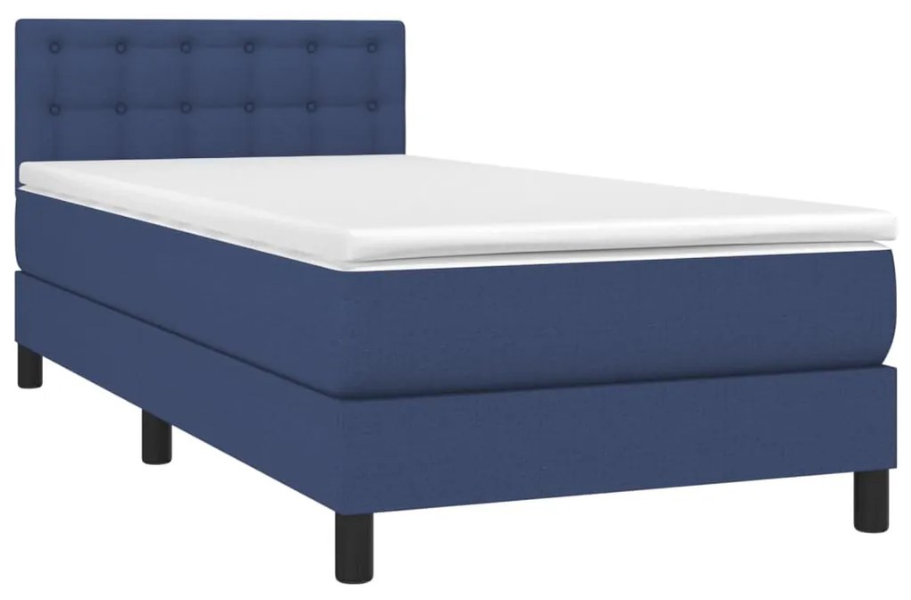 Cama box spring c/ colchão e LED 90x190 cm tecido azul