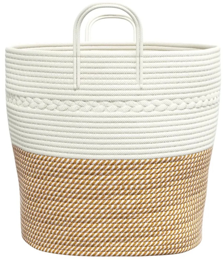 Cesto de arrumação Ø43x38 cm algodão castanho e branco