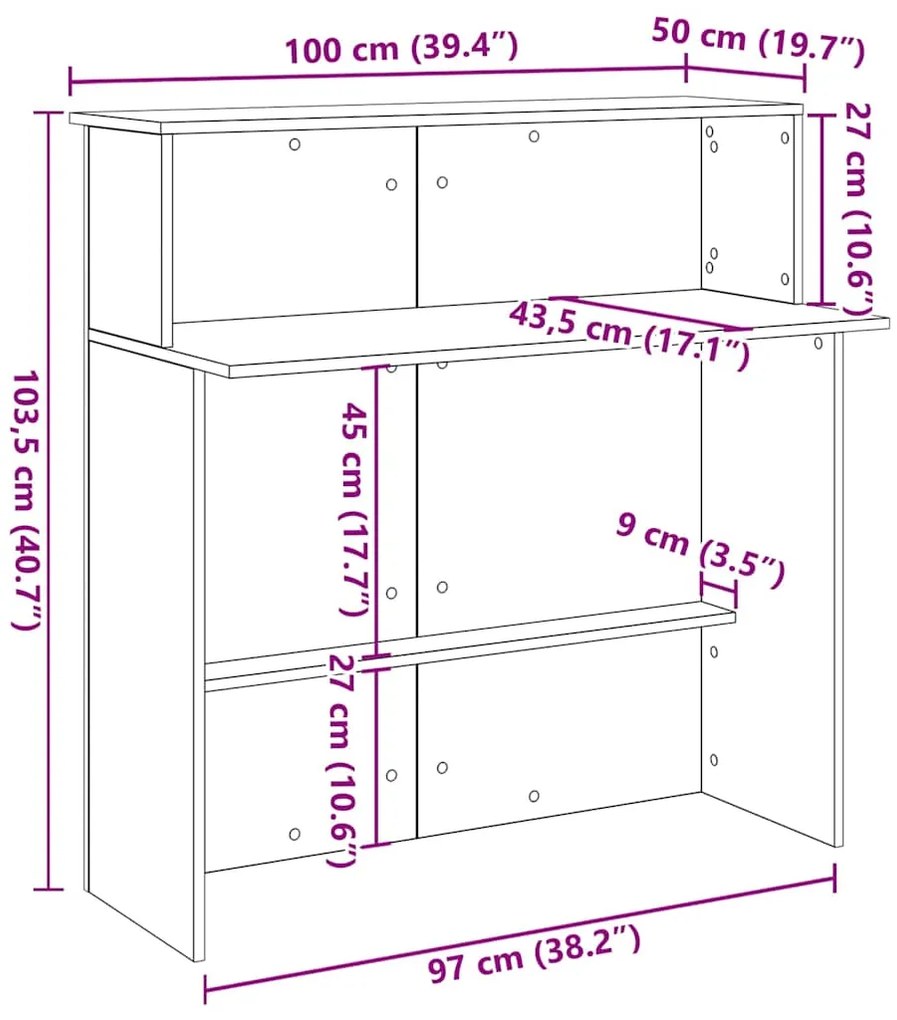 Balcão de recepção 100x50x103,5 cm deriv. madeira madeira velha