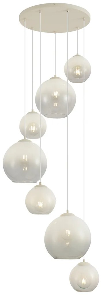 Candeeiro suspenso Art Deco bege com vidro branco 7 luzes - Sandra