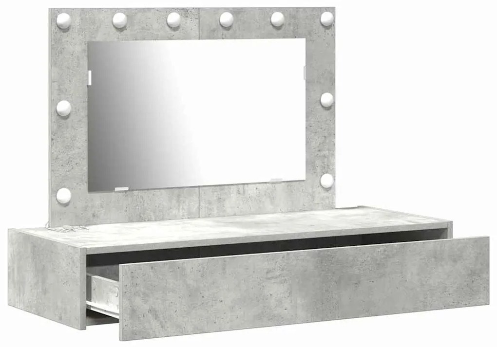 Mesa de Maquilhagem Suspensa com Luzes LED em Cinza Betão