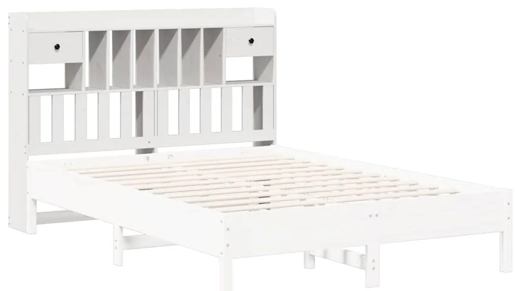 Cabeceira com arrumação 160 cm madeira de pinho maciça branco