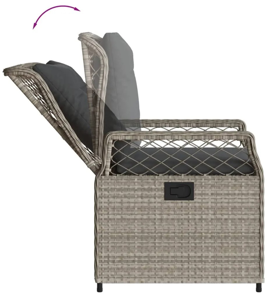 7 pcs conj. jantar p/ jardim c/ almofadões vime PE cinza-claro