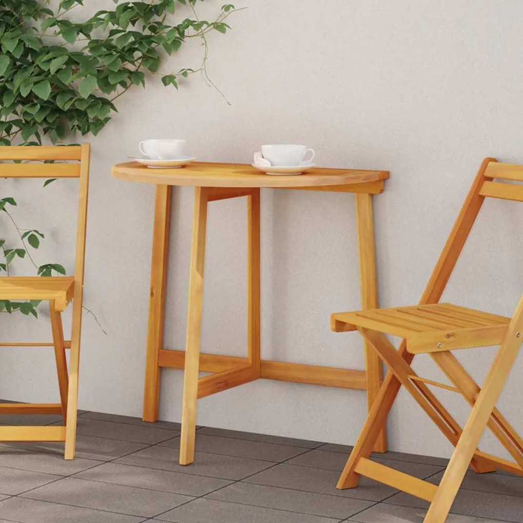 vidaXL Mesa de Jardim Dobrável meia redonda 78 x 46 x 75 cm em Madeira Maciça de Acácia