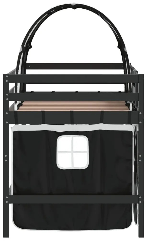 Cama alta criança c/ túnel 90x200 cm pinho maciço branco/preto