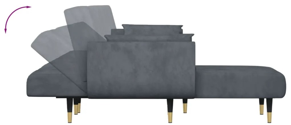 Sofá-cama em forma de L 275x140x70 cm veludo cinzento-escuro