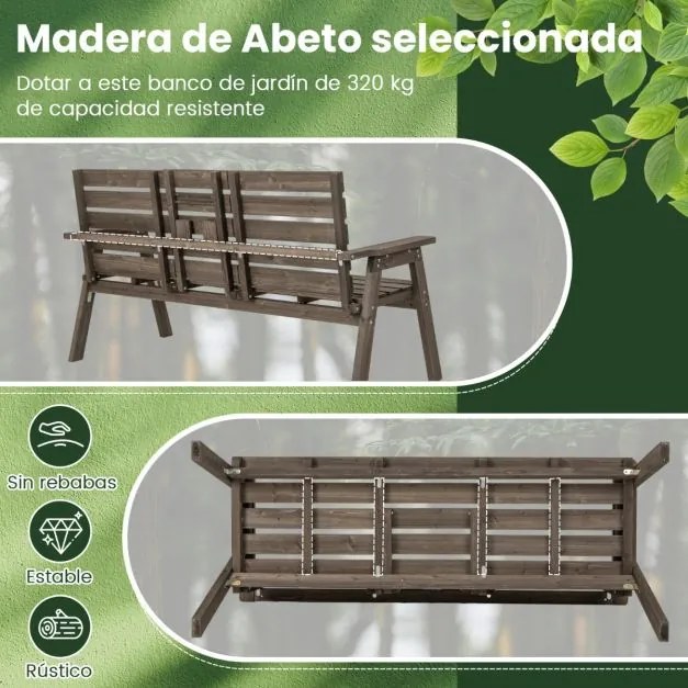 Banco de jardim madeira de abeto para 2-3 pessoas com mesa central rebatível Carga 320 kg 160 x 64 x 86 cm Café