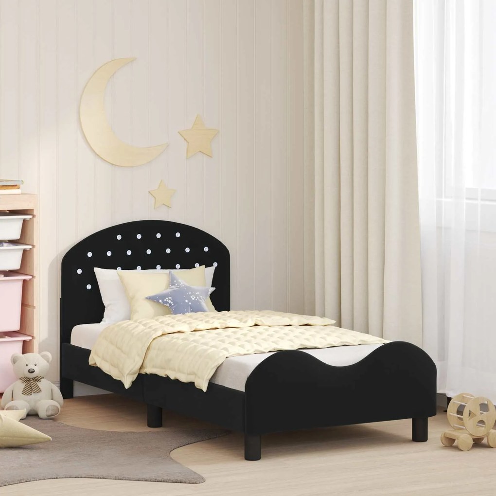 vidaXL Estrutura de Cama Infantil com Cabeceira Preto 80 x 160 cm