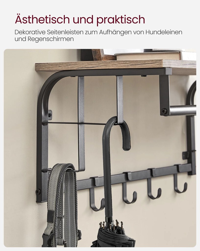 Cabide de parede com 5 ganchos 30 x 66 x 27 cm greige-preto