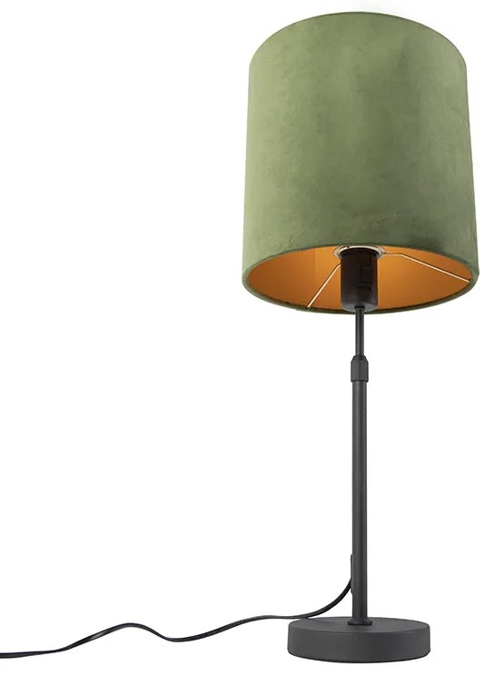 Candeeiro de mesa preto com abajur de veludo verde com dourado 25 cm - Parte Country / Rústico