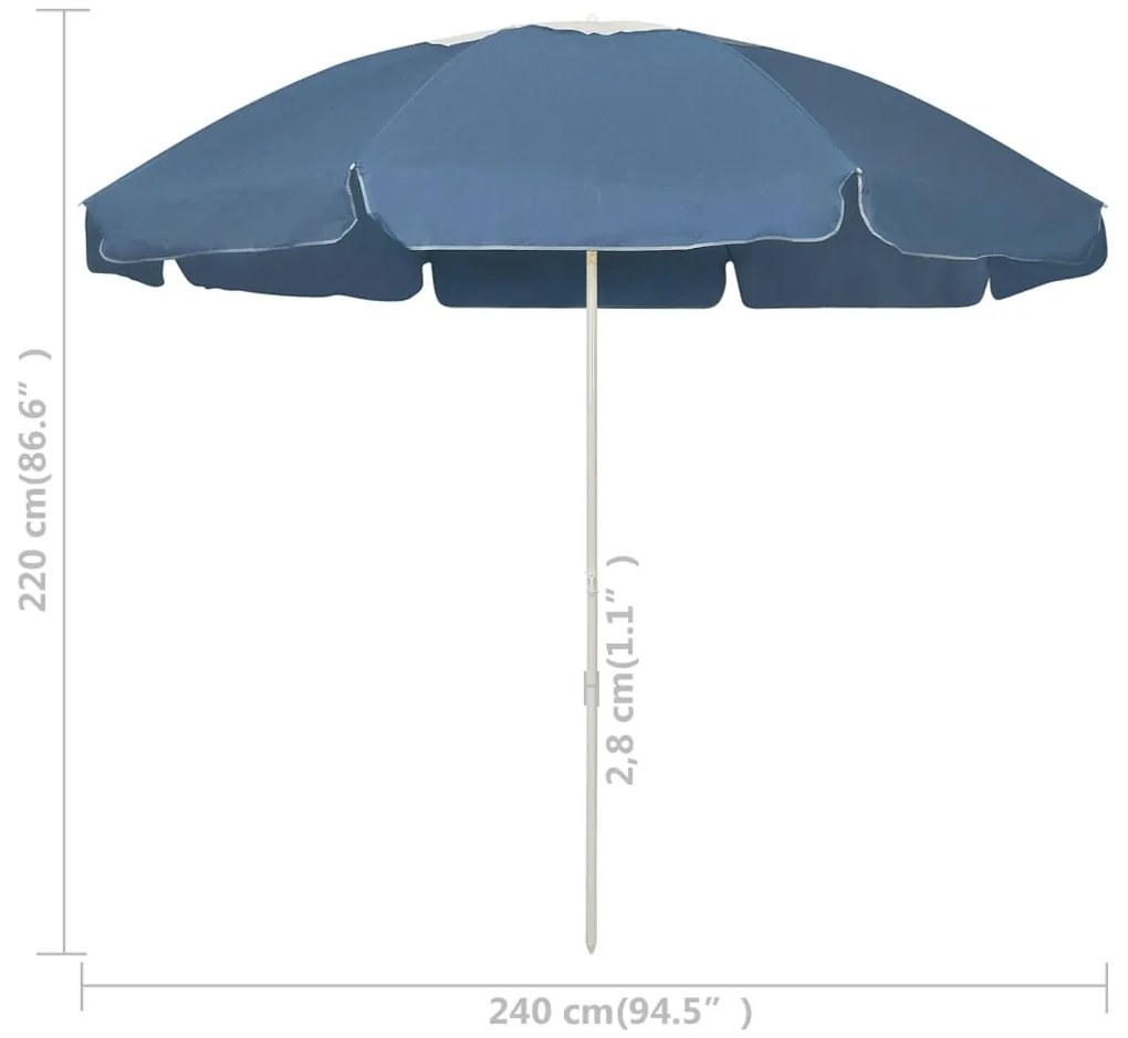 Guarda-sol de praia 240 cm azul