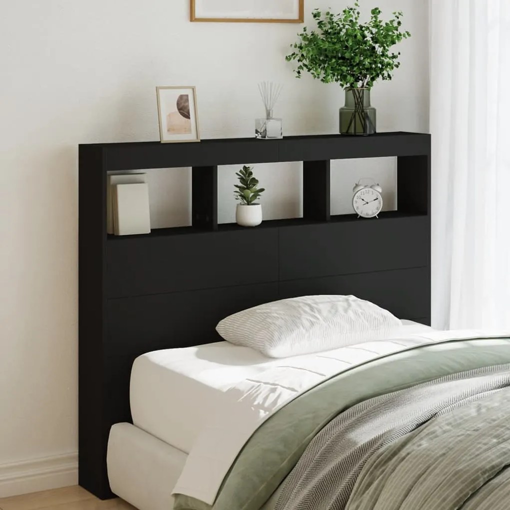 vidaXL Armário de cabeceira com luzes LED 120x17x102 cm preto
