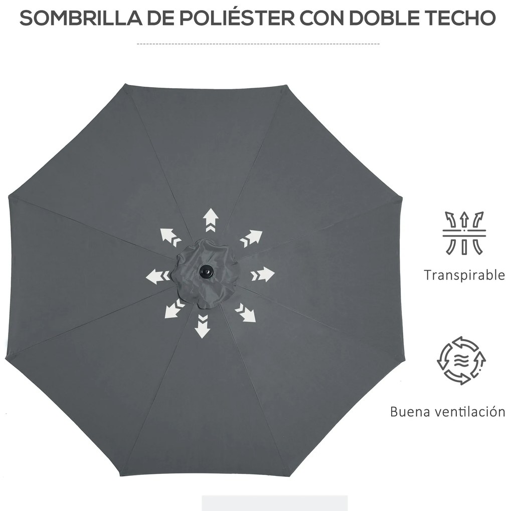 Chapéu de Sol de Jardim Ø295x250cm com Manivela Chapéu de Sol Exterior