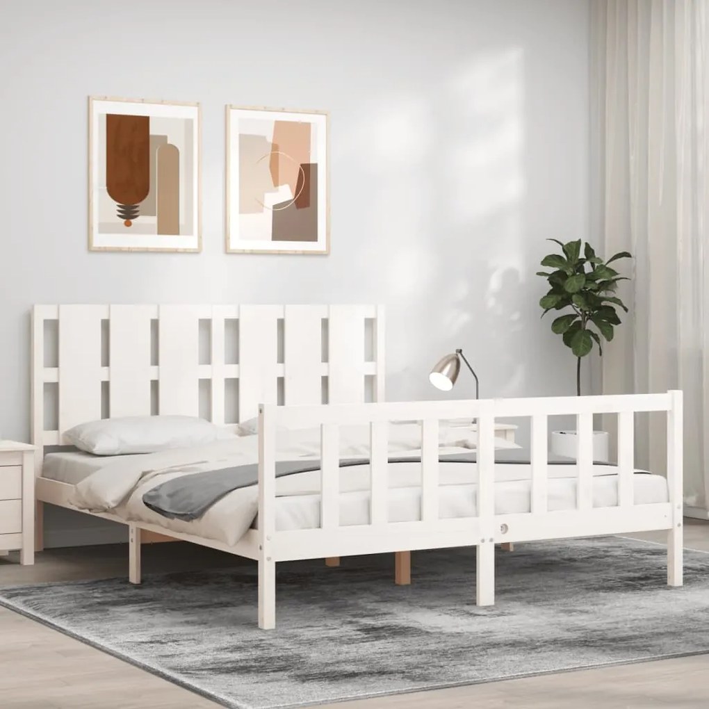Cama sem colchão 160x200 cm madeira de pinho maciça branco