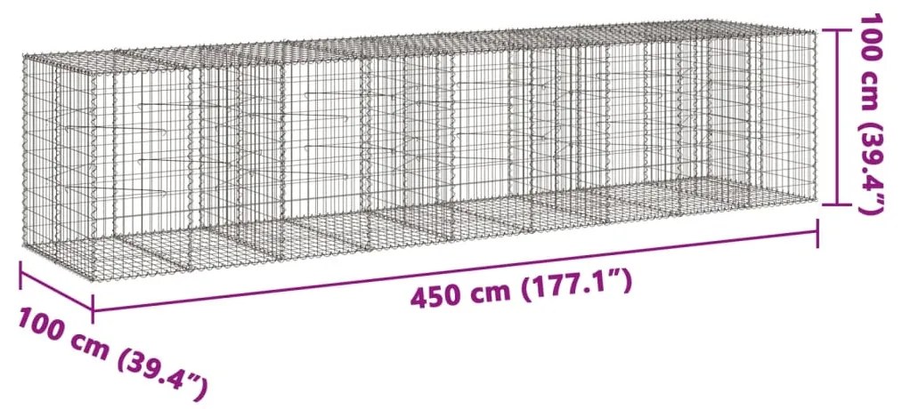 Cesto gabião com cobertura 450x100x100 cm ferro galvanizado