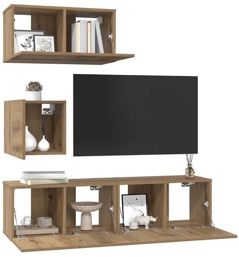 Conjunto de móvel de TV 4 pcs carvalho artisiano
