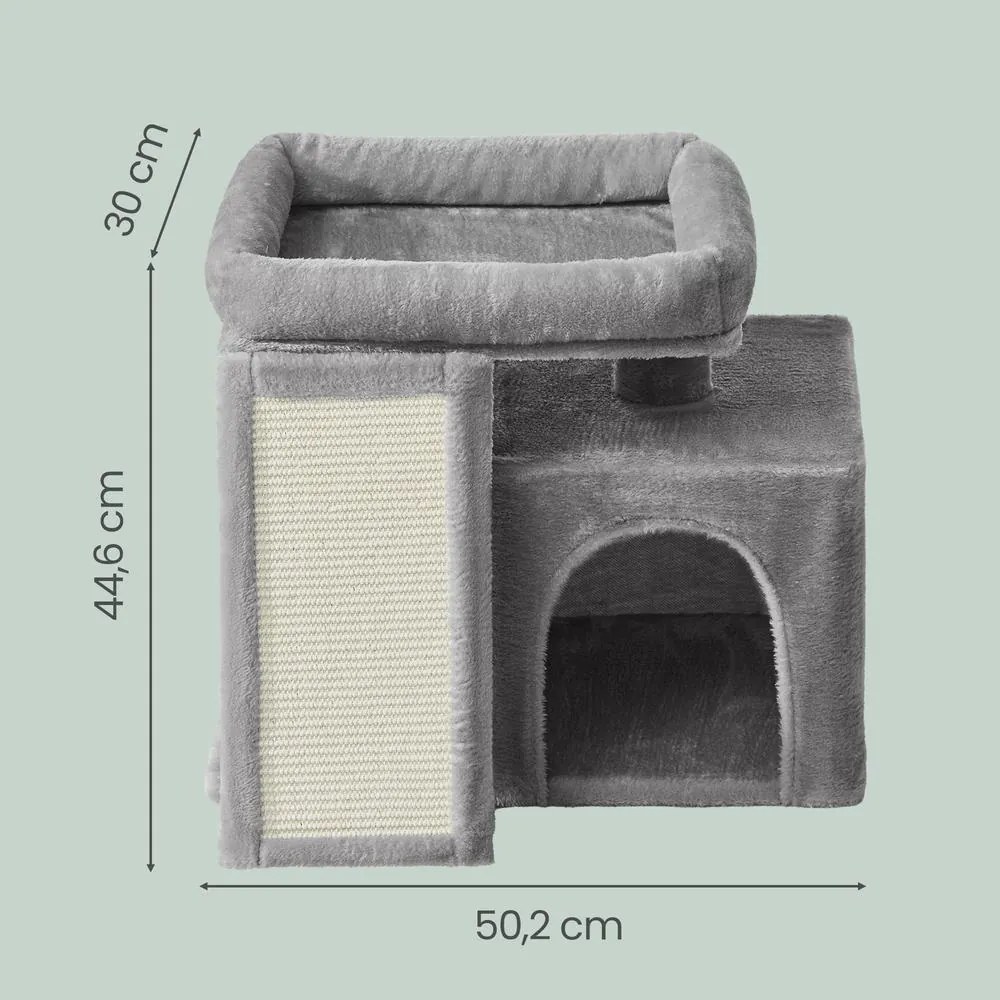 Arranhador para Gatos de arranhar com placa de arranhar 51 x 39,2 x 46,4 cm, casinha para gatos e plataforma cinzento claro