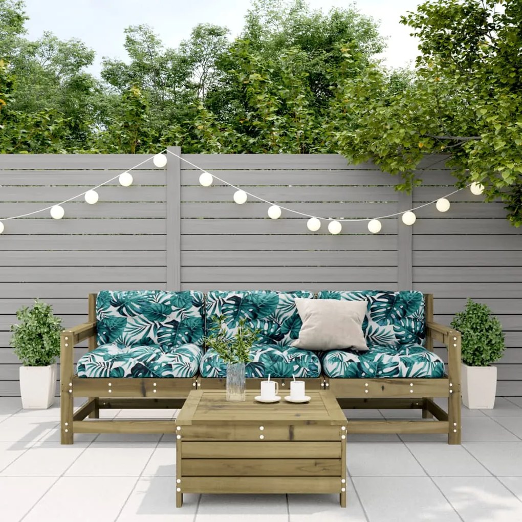 4 pcs conjunto lounge de jardim c/ almofadões pinho impregnado