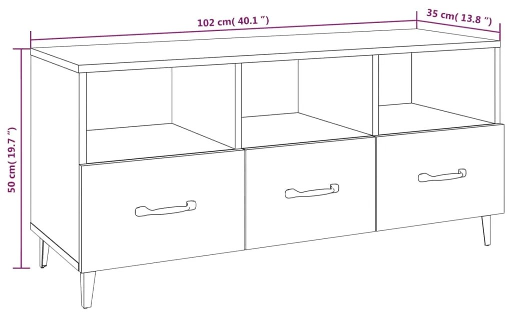 Móvel de TV 102x35x50 cm derivados madeira branco brilhante