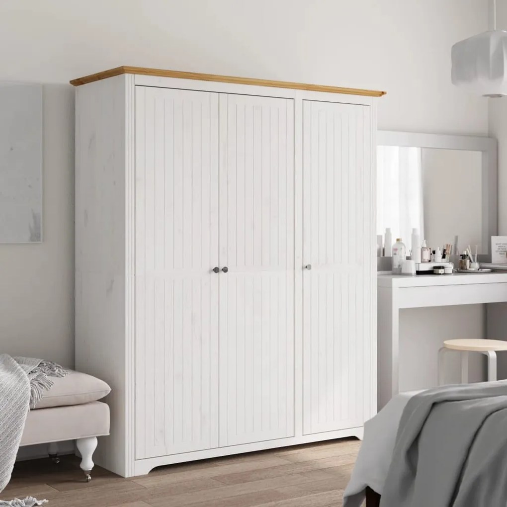 355063 vidaXL Roupeiro BODO 151,5x52x176,5 cm pinho maciço branco e castanho