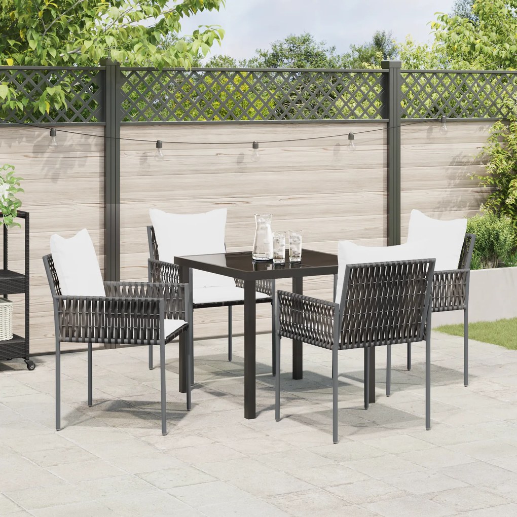Conjunto de Jantar de Jardim com Almofadas Castanho Rattan Poliéster