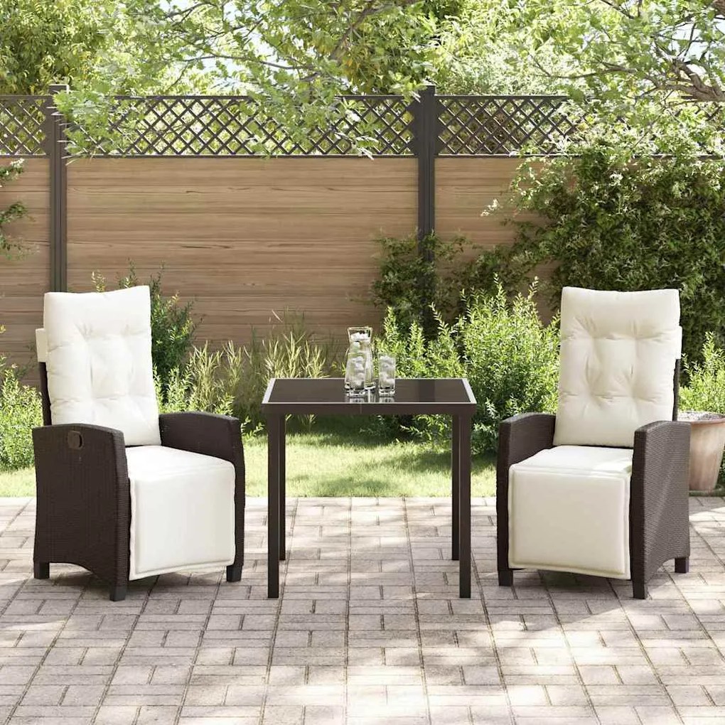 Conjunto de Jantar de Jardim 3 Peças em Rattan Poliéster Marrom