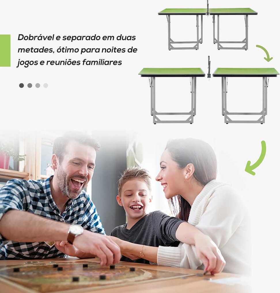 Mesa de Ping Pong Pequena Dobrável 182x91x76 cm com Rede e Estrutura de Aço Verde