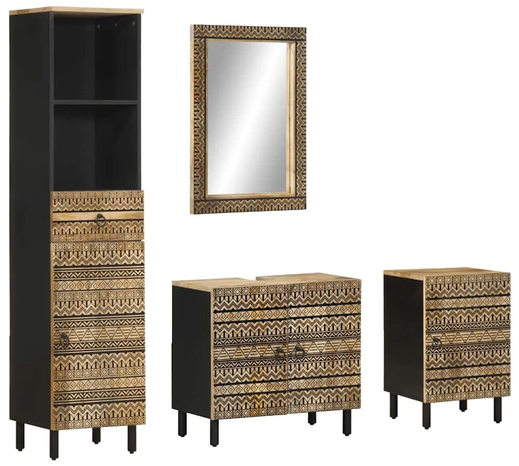 vidaXL 4 pcs conj. móveis p/ casa de banho madeira de mangueira maciça