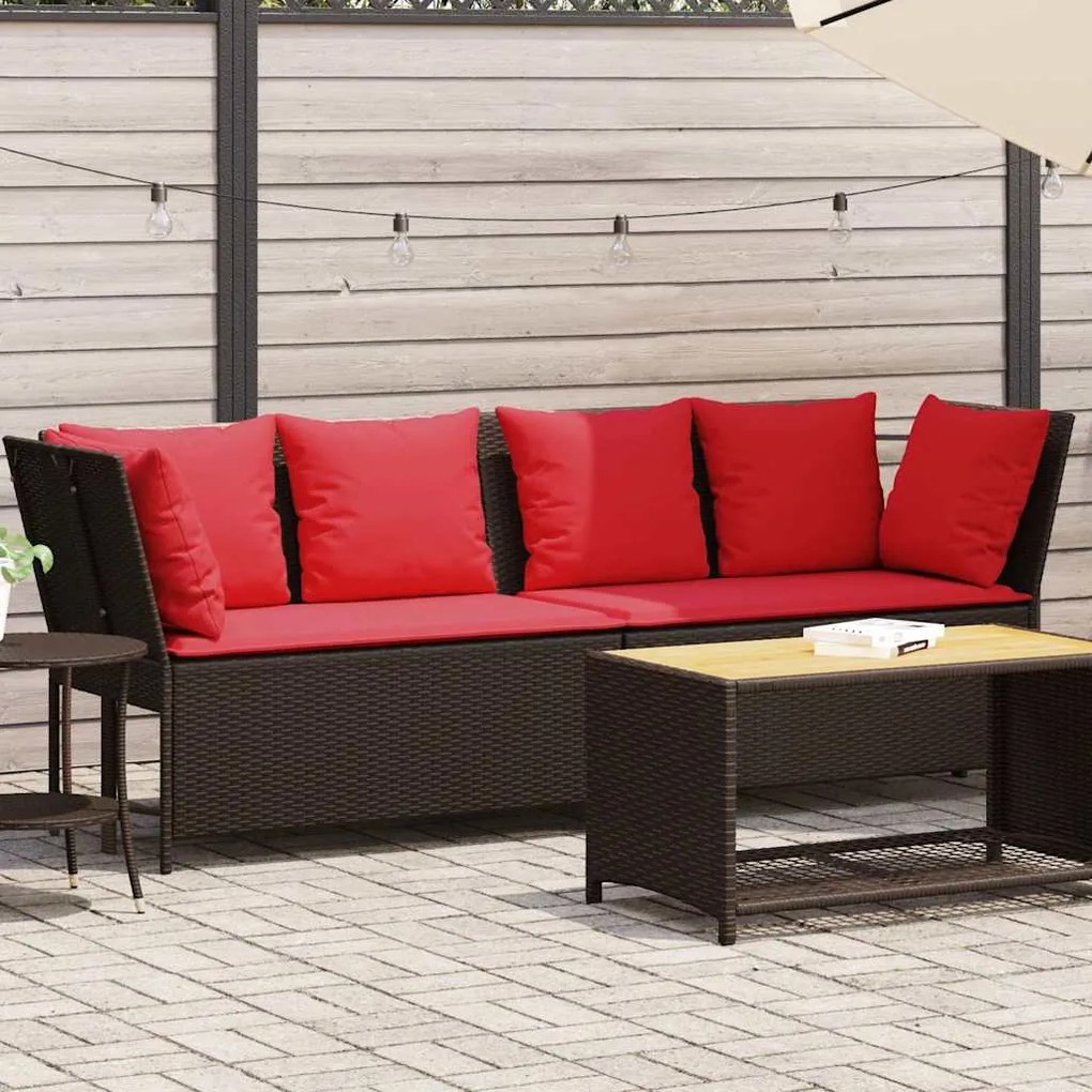 vidaXL Sofá de jardim com almofadões vime PE castanho
