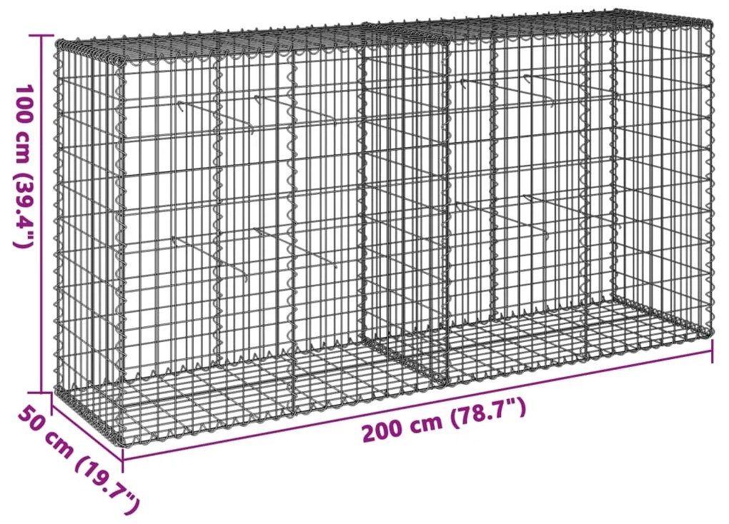 Cesto gabião com cobertura 200x50x100 cm ferro galvanizado