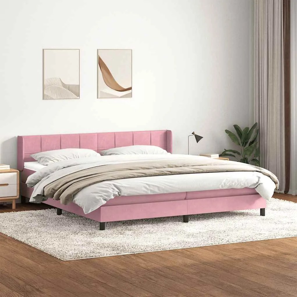 Cama com molas colchão 200x210 cm veludo rosa