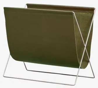 Revistero De Chão Inclinado Em Pele E Aço Inoxidável Dravena Verde Exército - Sklum