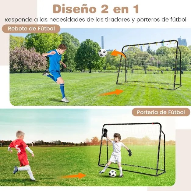 Baliza de futebol com ângulo ajustável e rede de ressalto e rede baliza comEstrutura metálica robusta para crianças com mais de 6 anos 187 x 122,5 cm