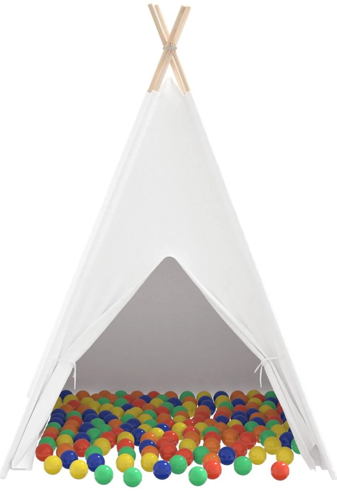 Tenda Teepee para Crianças com Bolsa Pêssego e Bolas de Brincar Branca