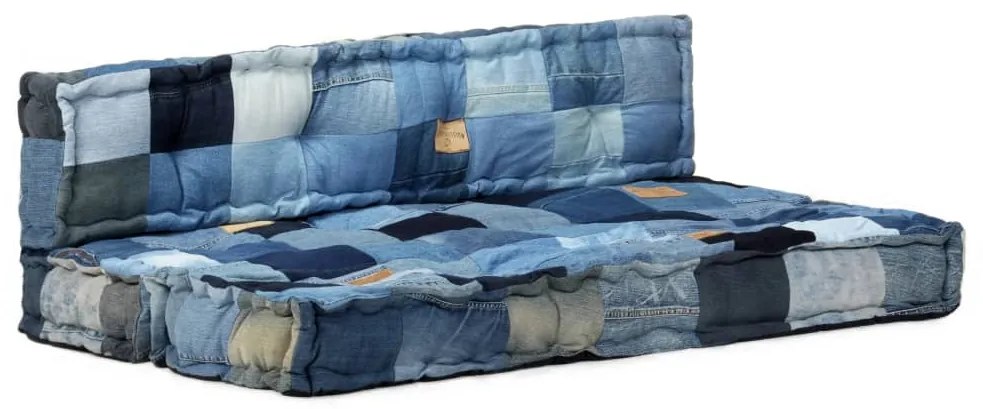 2 pcs conj. de almofadões p/ sofá de paletes retalhos de ganga