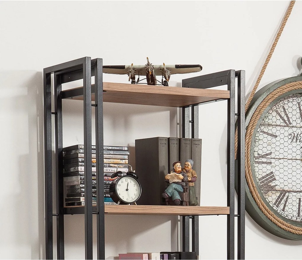 Conjunto de Mobiliário de Sala Cosmo – Pinho Atlântico Preto – Estante