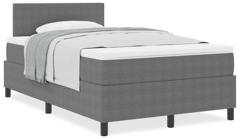 Cama Box Spring com Colchão Cinza 120x200 cm Tecido de Veludo Cotelê